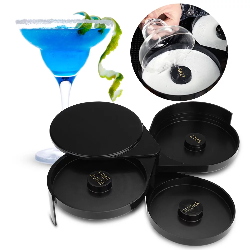 Barra de vidrio Rim, Delaman Bar 3 Tier Sugar Salt Rim Lime Glass para c??ctel Bartender Tool Party Home Black - Image 5