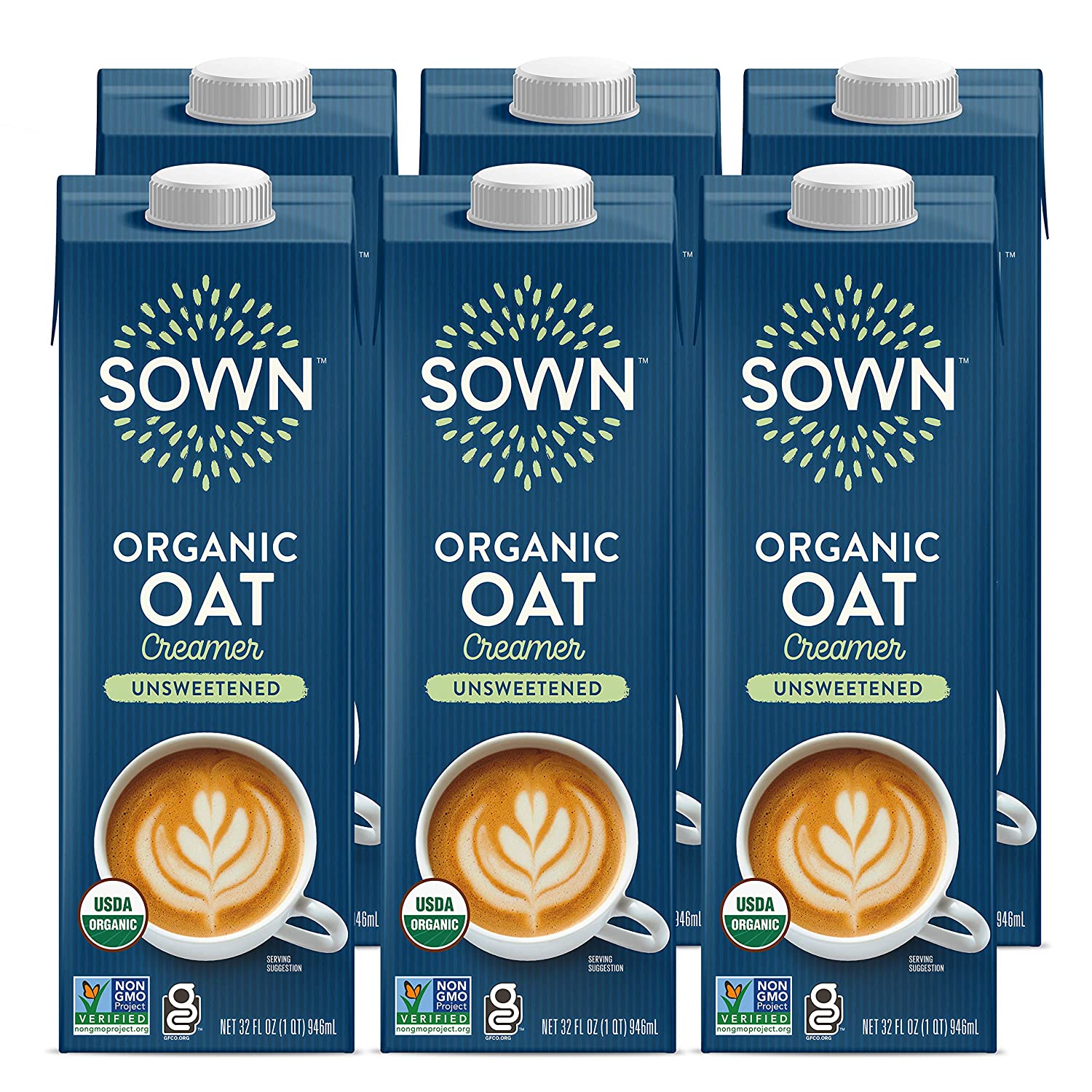 SOWN Organic Oat Creamer Unsweetened – Barista Oat Milk Non Dairy Coffee Creamer – Plant Based, Dairy-Free, Vegan, 0g Added Sugar, Gluten-Free, Non-GMO, Shelf Stable – 32oz (Pack of 6)